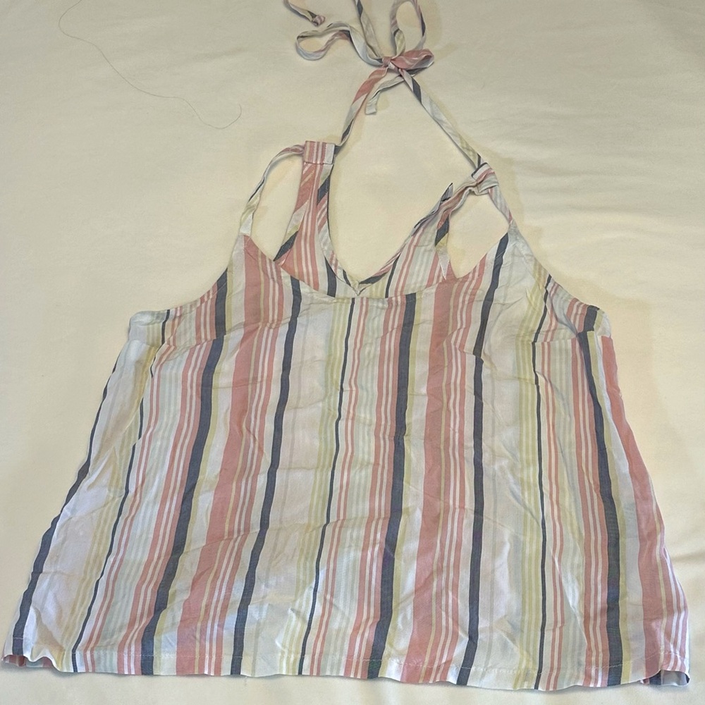 Hollister Pink and Blue Sleeveless Tie Front Tank Top
